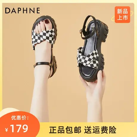 达芙妮厚底凉鞋女款2023年新款夏季外穿一字带黑色运动罗马拖鞋女图片
