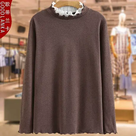 胖妈妈德绒打底衫2023年秋装新款加肥加大码女洋气花边领长袖上衣图片