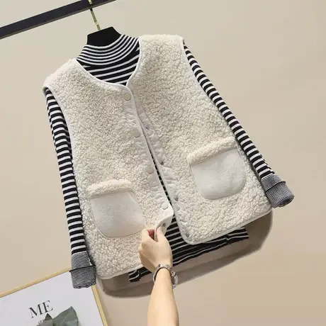 羊羔毛马甲女2023秋冬新款韩版外穿皮毛一体背心毛绒马夹坎肩外套商品大图