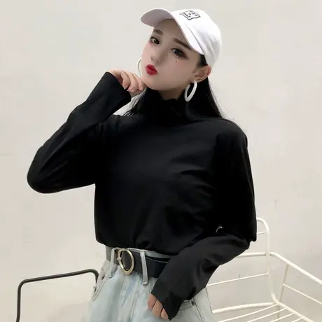 2023新款春秋冬季新款内搭半高领打底衫白色洋气长袖t恤女上衣服图片