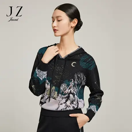 【百亿补贴官方直播】玖姿冬季新款雪景提花女装毛衣商品大图