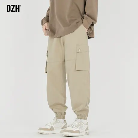 男士卡其色工装裤男纯棉束脚潮牌美式休闲裤宽松裤子夏季薄款长裤商品大图