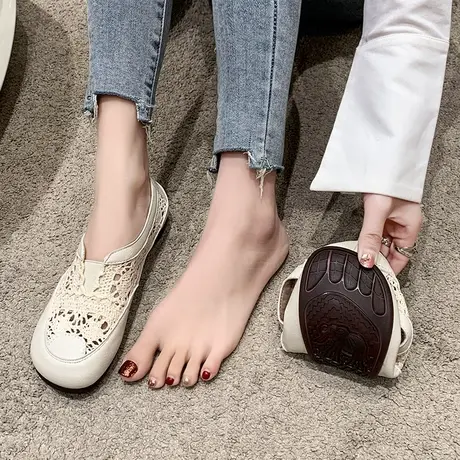 复古民族风洞洞软底女鞋2023舒适百搭镂空女士凉鞋春夏季新款单鞋图片