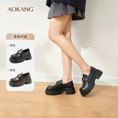 奥康 女鞋2025春季乐福鞋英伦学院风松糕底厚底方扣套脚单鞋商品大图