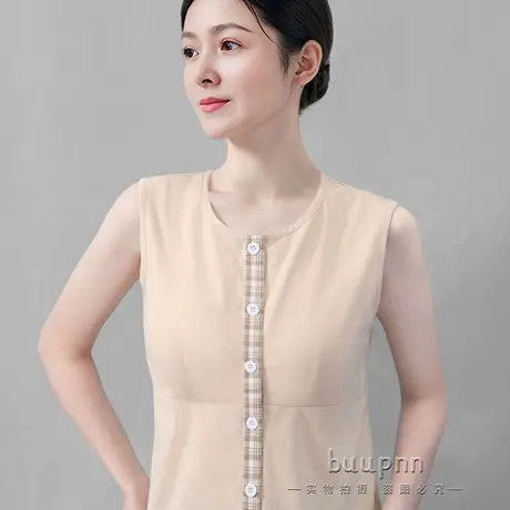 前开扣带胸垫一体式背心中老年宽肩带棉质内搭无袖上衣妈妈商品大图