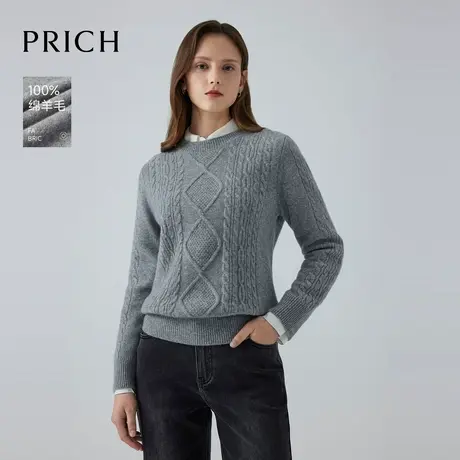 【超能小太阳严选】【100%绵羊毛】PRICH复古圆领针织衫显瘦上衣商品大图