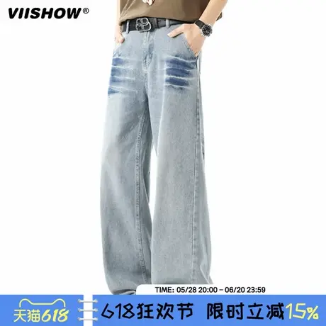 VIISHOW街头复古做旧直筒牛仔裤男潮牌宽松阔腿休闲百搭老爹长裤商品大图