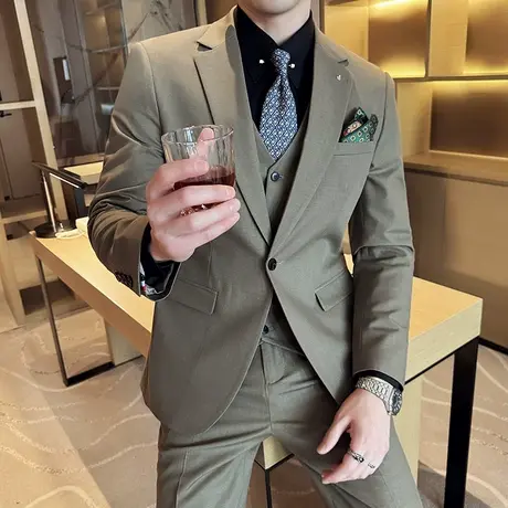 加大码休闲西服男套装戗驳领2025新款春夏高级感通勤简约西装礼服图片