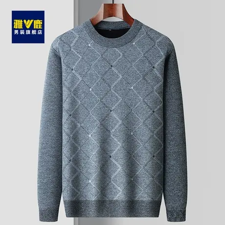 雅鹿秋冬季毛衣男新品圆领套头内搭加绒针织打底衫中年男士上衣商品大图