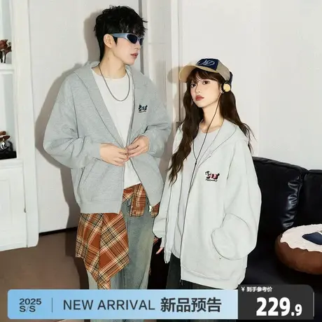 唐狮2025秋季连帽开衫卫衣男女新款花灰色情侣韩版宽松慵懒风外套图片