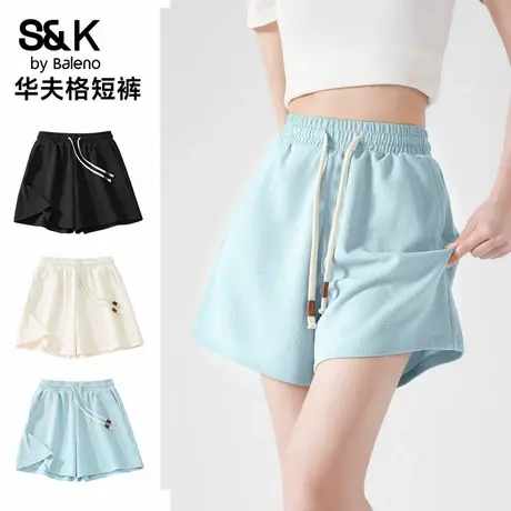 班尼路S&K系列薄荷绿华夫格三分裤女2025夏季冰感短裤抽绳热裤女Q商品大图