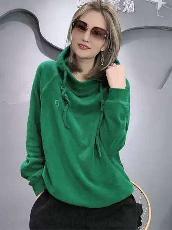 休闲简约德绒连帽卫衣欧洲站2023秋季新款时尚宽松百搭长袖上衣女图片