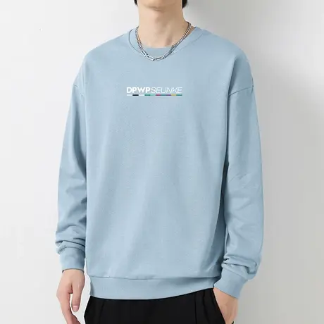 重磅纯棉卫衣男潮ins春秋款宽松无帽套头上衣服摇粒绒圆领长袖t恤图片