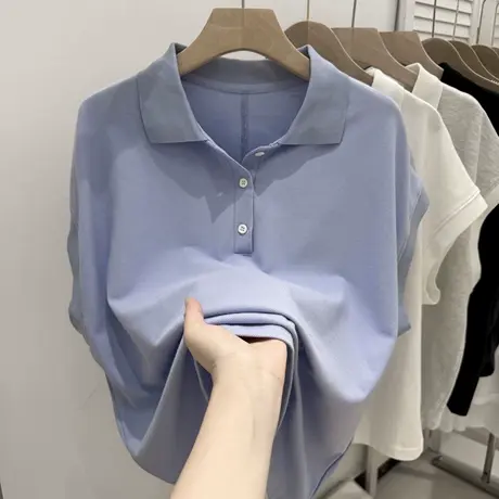 纯欲风Polo翻领短袖T恤女夏季宽松韩版内搭可外穿打底衫半袖上衣商品大图