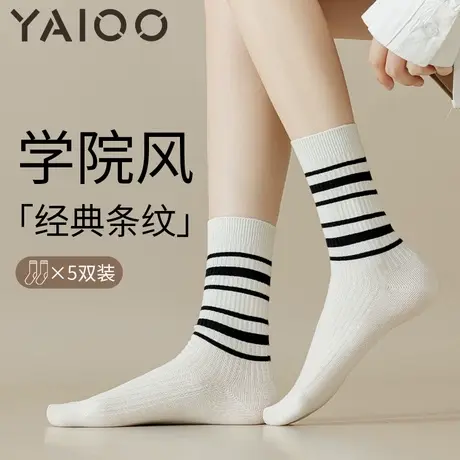 雅鹿袜子女中筒袜春秋款棉防臭吸汗透气运动长袜女士堆堆袜秋冬商品大图