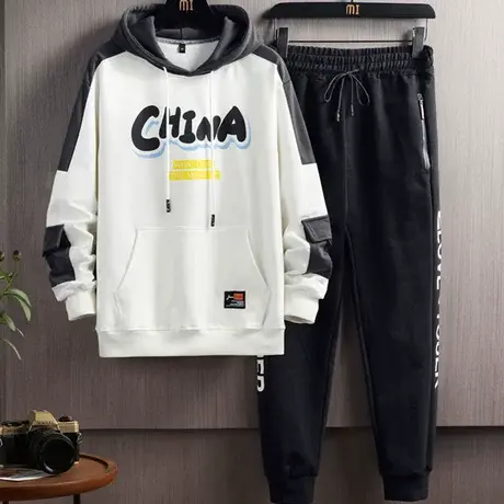 连帽白色长袖卫衣男士春秋季2023新款潮牌ins套装宽松青少年学生商品大图