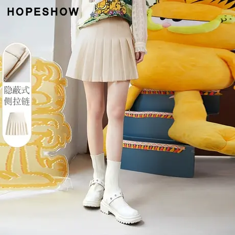 红袖outlets时尚A字jk风短裙hopeshow2022春新款小个子显高百褶裙图片