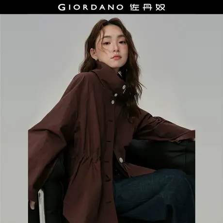 设计师款佐丹奴美拉德风夹克女立领中长款可收腰风衣外套18375909商品大图