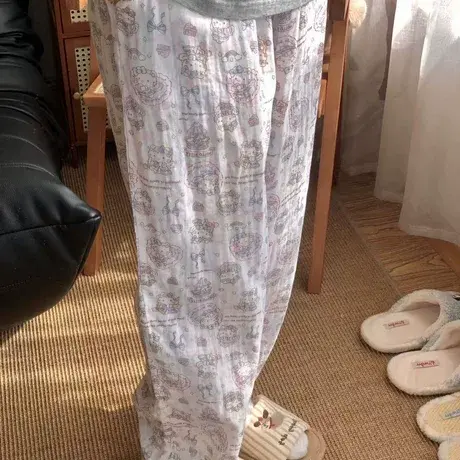 秋季上新 爱心蝴蝶结Kitty纯棉双层纱布可爱卡通少女心睡裤家居裤商品大图