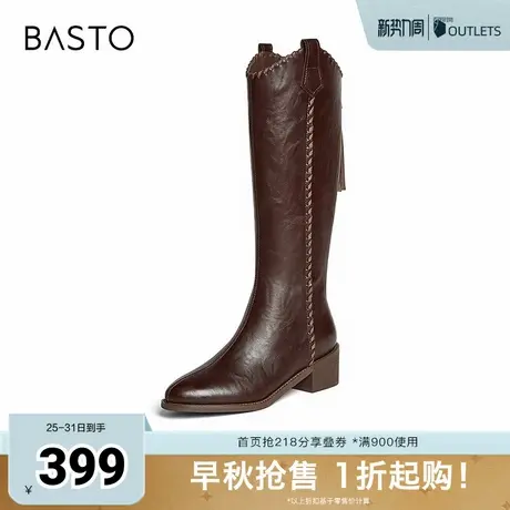 百思图2025冬季新款骑士靴时尚街头潮流粗跟尖头女长靴F3017DG5图片
