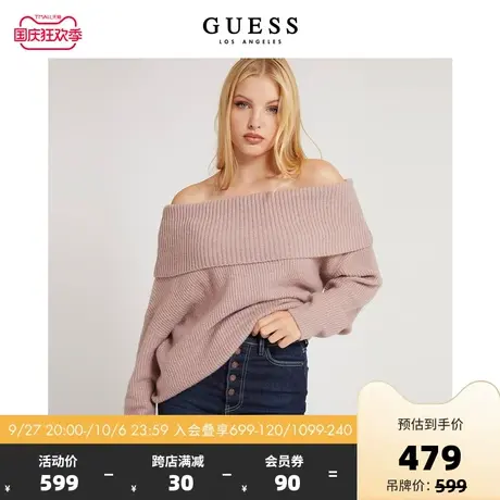 GUESS23年新款秋女士纯色复古一字肩性感毛针织衫-W2RR31Z2YZ0图片