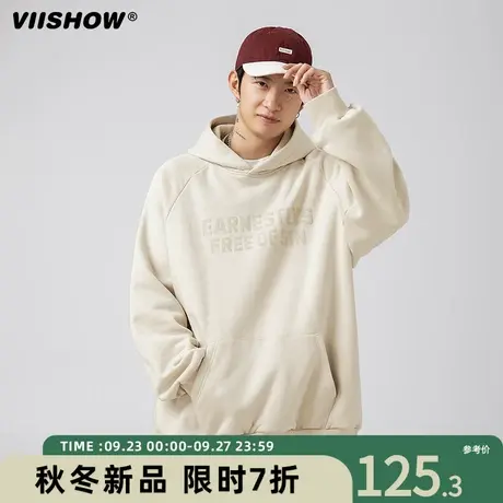 VIISHOW日系350G重磅卫衣男连帽春秋款潮牌发泡字母宽松休闲外套商品大图