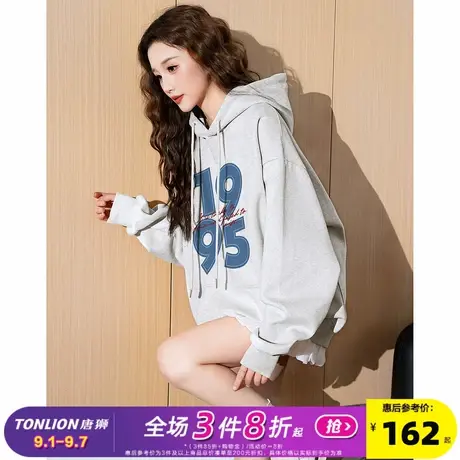 唐狮2025春季新款针织连帽卫衣女牛仔贴布绣套头帽衫女士长袖卫衣图片