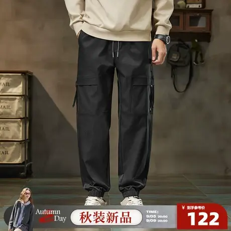 唐狮2025男款休闲裤运动风宽松束脚裤长裤百搭潮流黑色裤子工装裤商品大图