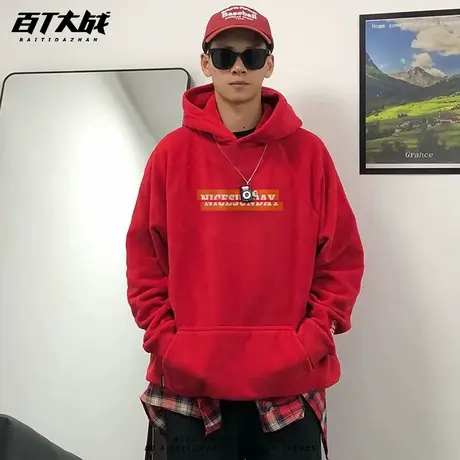 美式复古潮牌美好周日字母印花连帽卫衣男春秋新款休闲百搭长袖衫商品大图