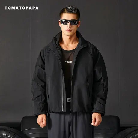 TOMATOPAPA立领夹克男士宽松基础防泼水冲锋衣拉链开衫登山薄外套商品大图