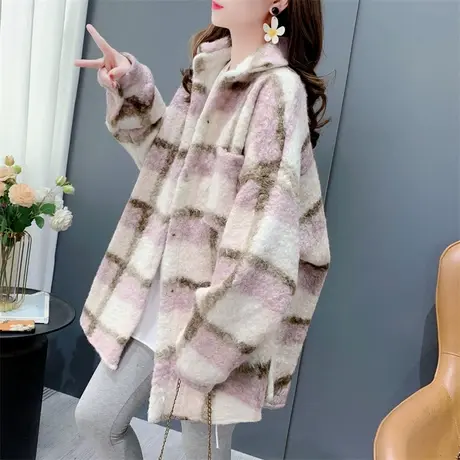 中长款加厚毛呢格子衬衫外套女秋冬2023年新款宽松慵懒风百搭上衣商品大图