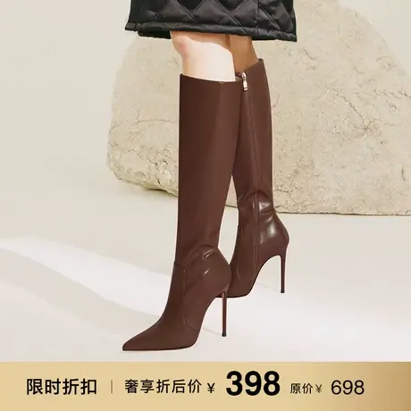 熙漫2023秋冬新款真皮不过膝长靴气质尖头细跟大筒围显瘦高跟靴女图片