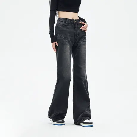 美式复古牛仔裤女春秋款2023年新款街头潮牌微喇裤显瘦显腿长裤子商品大图