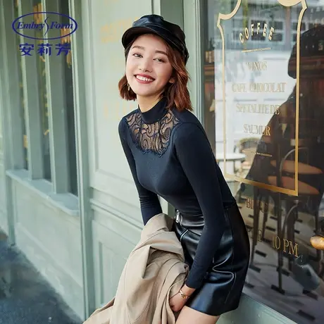 安莉芳薄款含羊毛小高领蕾丝打底秋衣纯色女士暖肤衣上装ED00118图片