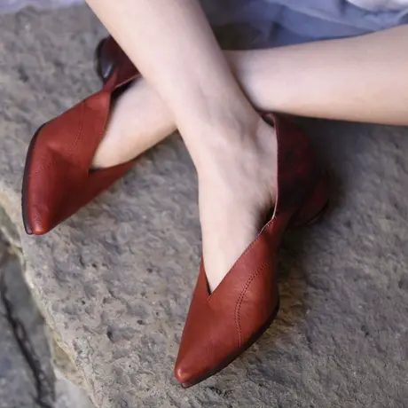 Artmu阿木原创粗跟尖头女鞋浅口中跟单鞋奶奶鞋新款鞋子小众设计图片