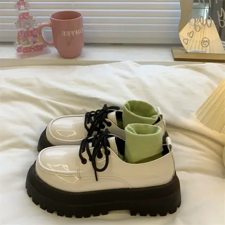 白色小皮鞋女复古英伦风2022夏季新款松糕厚底增高日系jk乐福单鞋商品大图