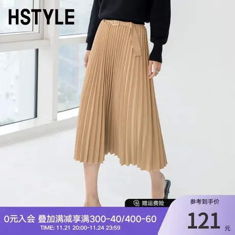 韩都衣舍秋冬新款韩版通勤优雅纯色高腰显瘦半身裙女PT9646图片