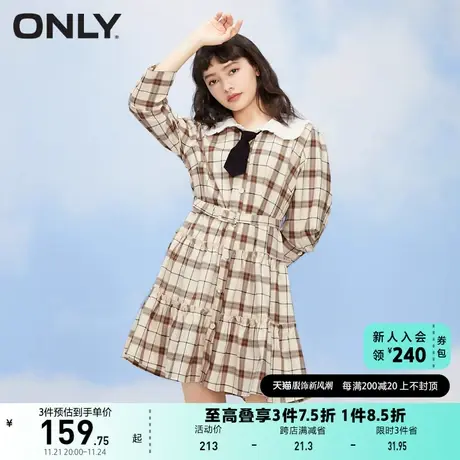 ONLY奥莱夏季短款收腰格纹娃娃领通勤风连衣裙女图片