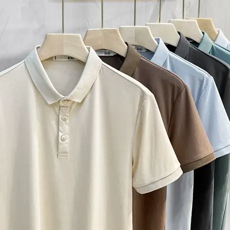 生态棉冰丝polo衫男短袖夏季薄款翻领T恤2023新款休闲体恤保罗衫商品大图