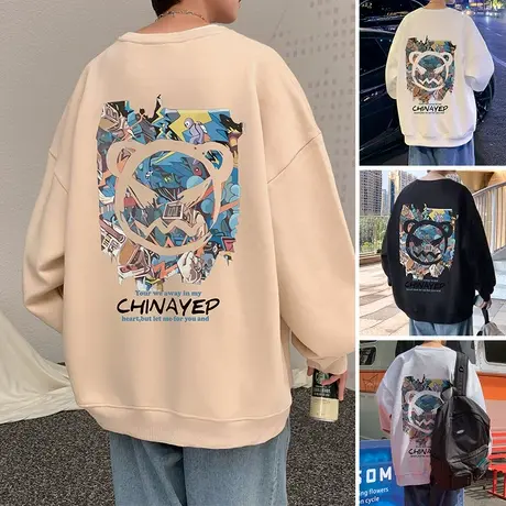 春秋季美式恶魔笑脸卫衣男潮流印花情侣长袖宽松ins潮牌男装上衣t商品大图