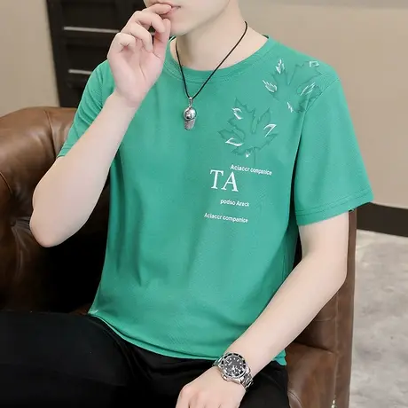 圆领短袖男T恤韩版潮流纯棉半袖打底衫个性百搭冰丝青年休闲男装商品大图