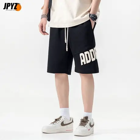 休闲短裤男生夏季宽松弹力五分裤重磅发泡印花卫裤直筒运动裤子男商品大图