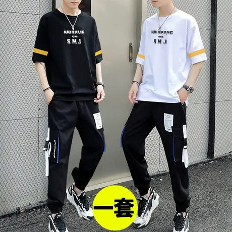 短袖t恤男初中生2025夏装大童潮流青少年男装帅气学生搭配一套装商品大图