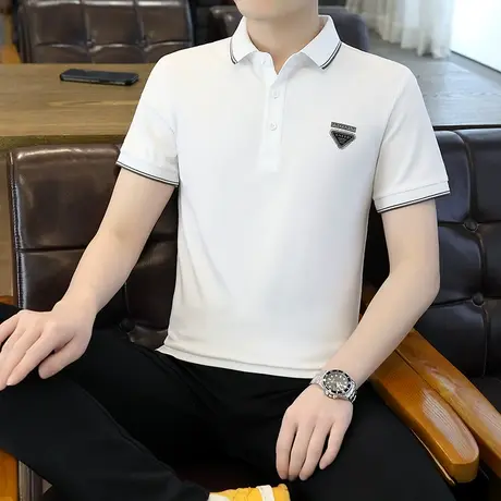夏季棉感POLO衫男士短袖T恤翻领商务休闲宽松体恤个性上衣新款ins图片