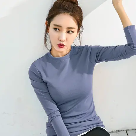 加绒纯色打底衫女秋冬新款加厚磨毛T恤长袖圆领修身保暖内搭上衣商品大图