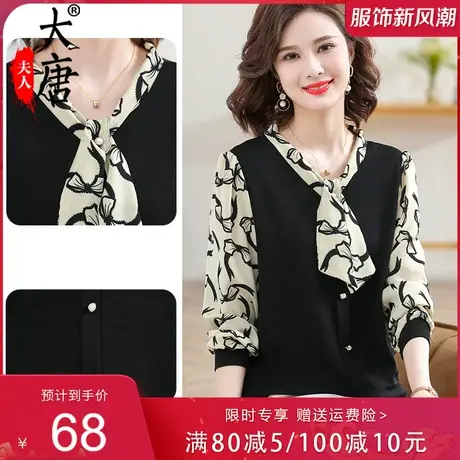 年轻妈妈秋装雪纺长袖上衣中老年女装洋气小衫中年女士春秋打底衫商品大图