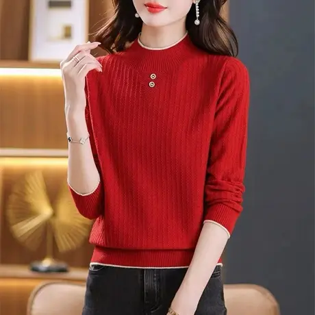 半高领针织衫女2023新款高级感内搭上衣秋冬长袖打底衫秋冬毛衣潮商品大图