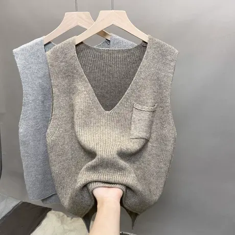 2024年秋季新款针织背心女前短后长设计感叠穿外搭V领百搭上衣商品大图