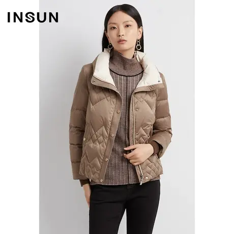 INSUN恩裳奥莱冬季渐变菱形格茧型羽绒服商品大图