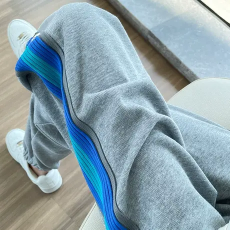 灰色运动裤女春秋2023年新款高腰宽松显瘦百搭九分休闲束脚卫裤潮商品大图